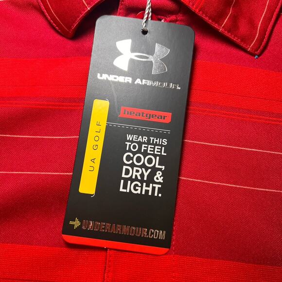 Under Armour UA Polo Men's Size XL Red Striped Shirt Heat Gear Loose Golf NWT - Picture 10 of 16